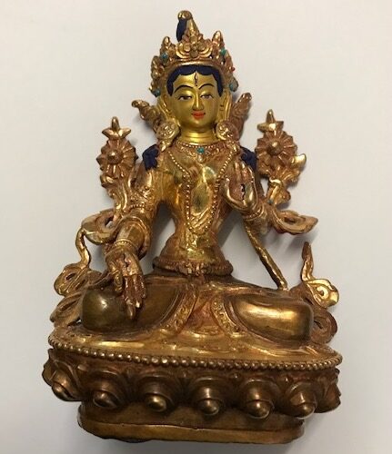 White Tara Statue with Gold Plating - Blessed - 6" (15cm)