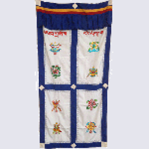 Eight Auspicious Symbols Door Curtain - White
