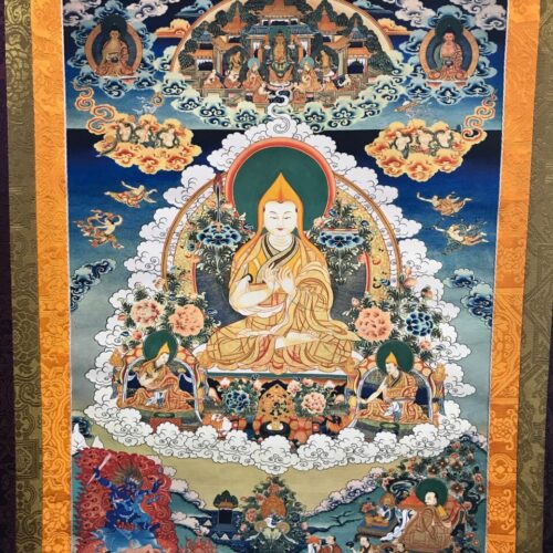 Lama Tsongkhapa & Two Disciples Printed Thangka - Medium